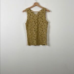 Vintage Victoria's Secret Embroidered Gold Mesh Lace Sleeveless Women's Tank Top